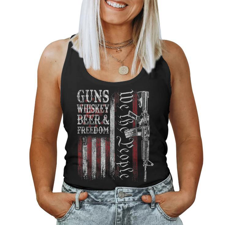 Dad Grandpa Veteran Us Flag Guns Whiskey Beer Freedom Women Tank Top