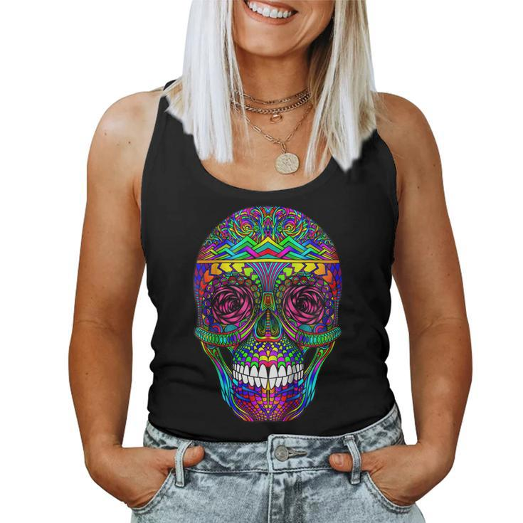 Day Of The Dead Rainbow Skull Dia De Los Muertos Women Tank Top