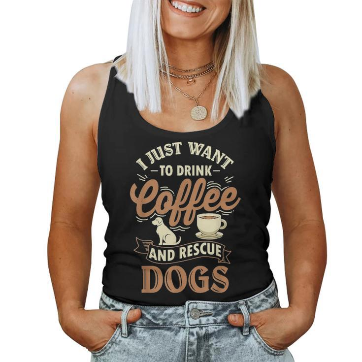 Drink Coffee & Rescue Dogs Adoption Rescue Mom Dad Women Tank Top Basic Casual Daily Weekend Graphic