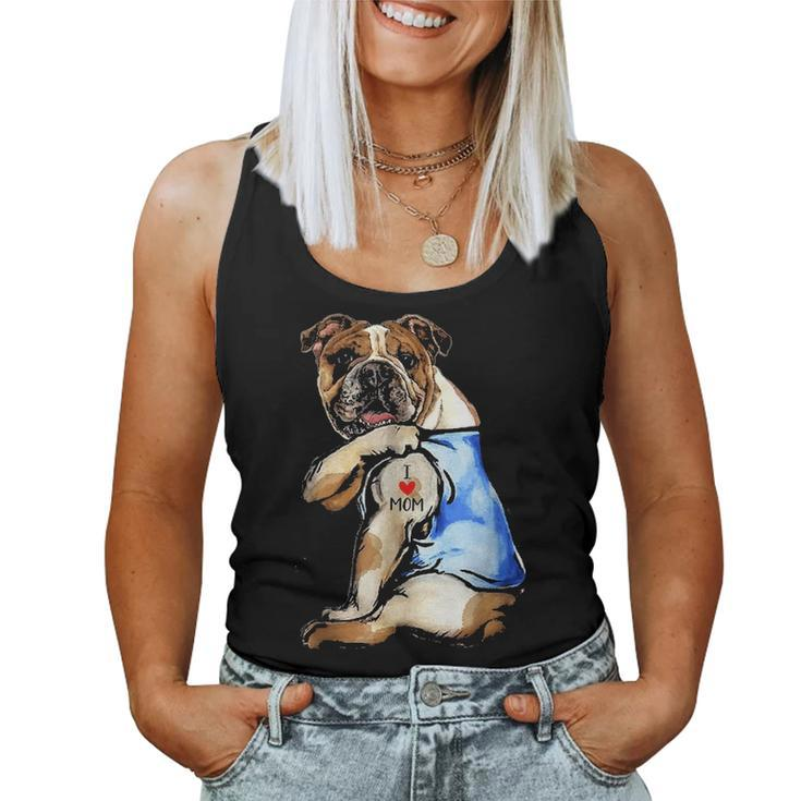 English Bulldog Dog Tattoo I Love Mom V2 Women Tank Top Basic Casual Daily Weekend Graphic