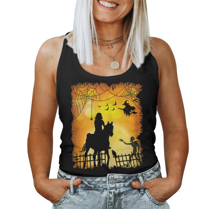 Equestrian Girl Riding Horse Scary Horseback Rider Halloween Women Tank Top