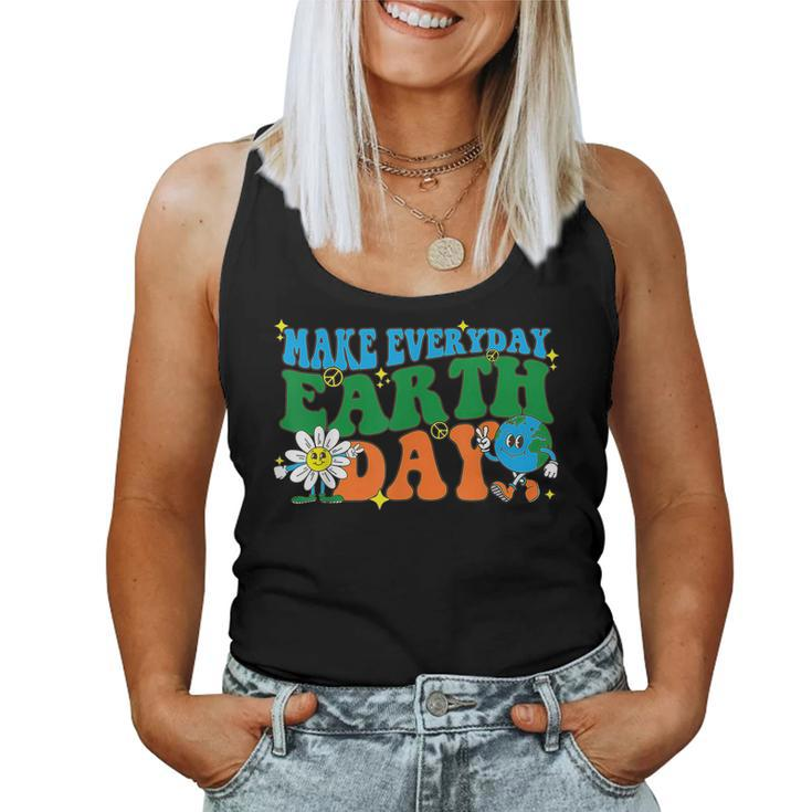 Make Everyday Earth Day Hippie Earth Flower Retro Groovy Women Tank Top