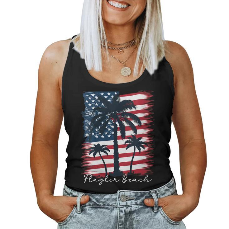 Womens Flagler Beach - Patriotic American Flag Palm Trees Women Tank Top