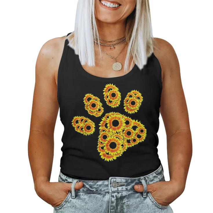 Flower Mom Pet Paw Print Of Sunflower Cat Or Dog Paw Women Tank Top Basic Casual Daily Weekend Graphic