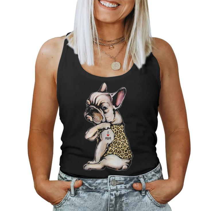French Bulldog Tattoo I Love Mom Funny Mothers Day Gifts Women Tank Top Basic Casual Daily Weekend Graphic