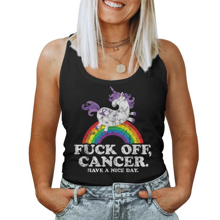Fuck Off Cancer Survivor Quote Unicorn Rainbow Women Tank Top