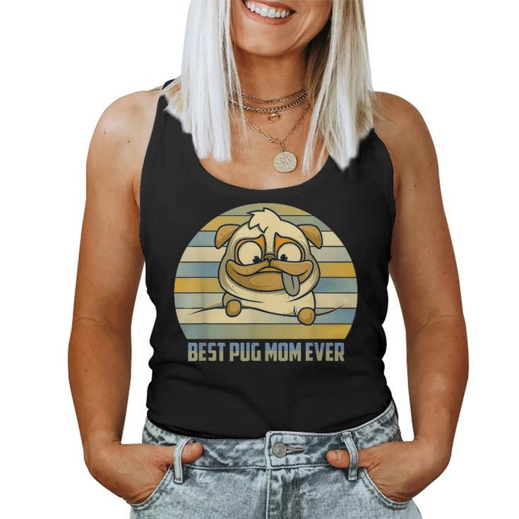 Funny Best Pug Dog Mom Ever Sunset Graphic Great Gift Women Tank Top Basic Casual Daily Weekend Graphic