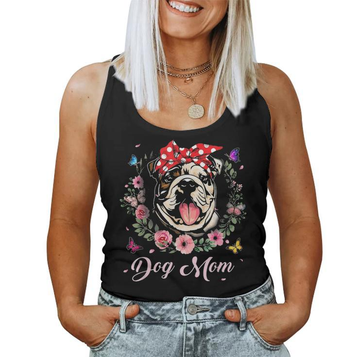 Funny English Bulldog Mom Flowers Graphic Mothers Day Gift Women Tank Top Basic Casual Daily Weekend Graphic