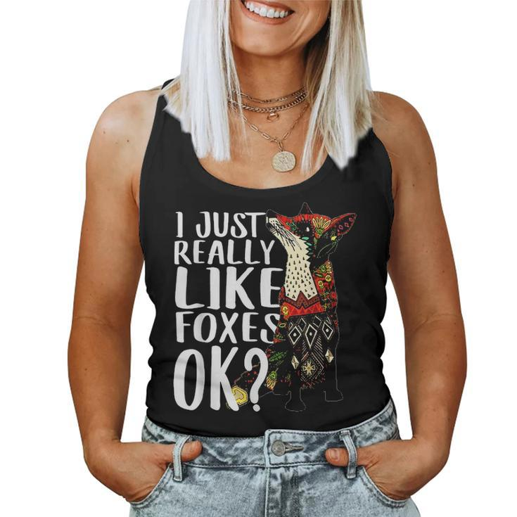 Funny Just Really Like Foxes Lover Dad Mom Mandala Kidding Women Tank Top Basic Casual Daily Weekend Graphic