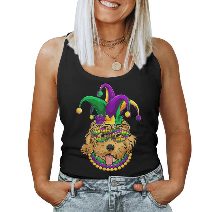 Funny Mardi Gras Dog Apparel Golden Doodle Dog Mom Dad  V2 Women Tank Top Basic Casual Daily Weekend Graphic