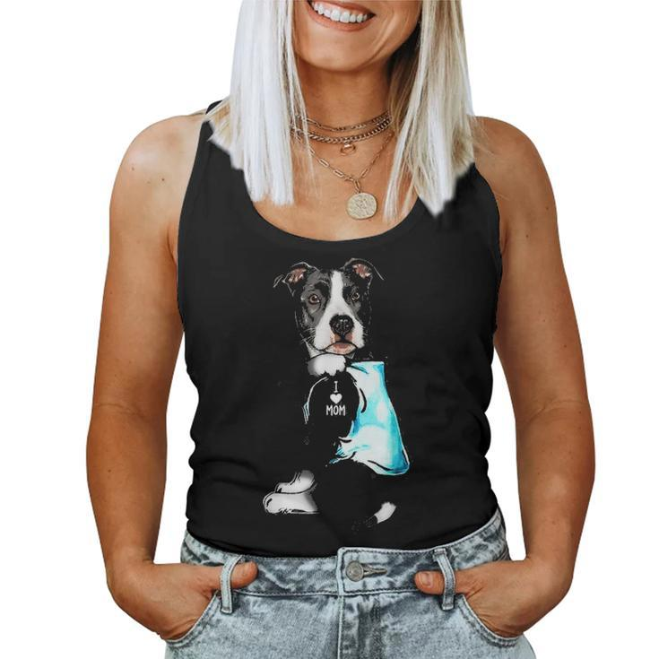 Funny Pit Bull Dog I Love Mom Tattoo Pit Bull Lover Gift Women Tank Top Basic Casual Daily Weekend Graphic