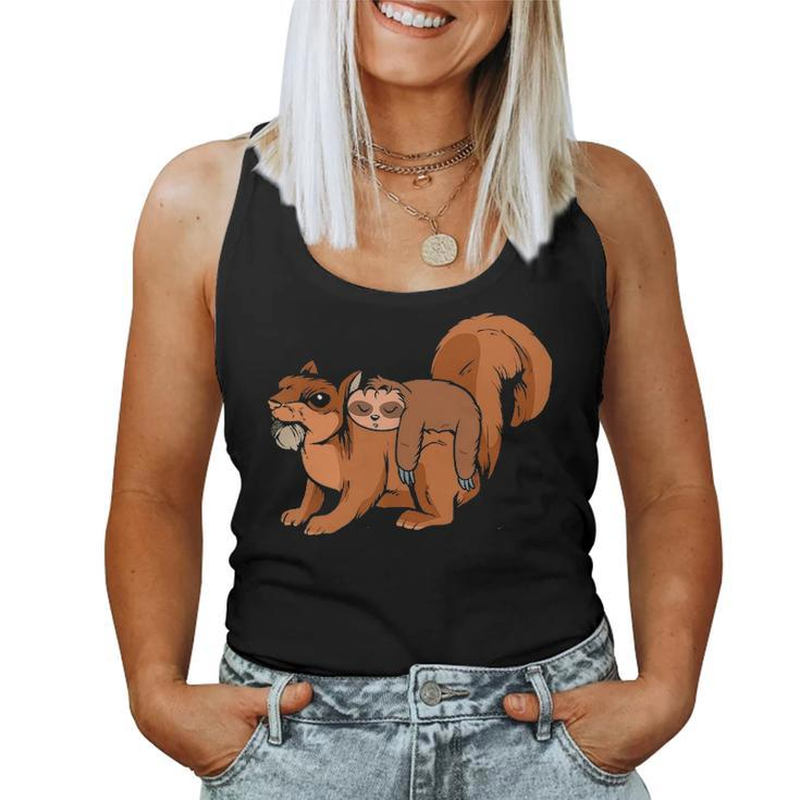 Funny Sloth Riding Squirrel Sloth Lover Gift Women Tank Top Basic Casual Daily Weekend Graphic