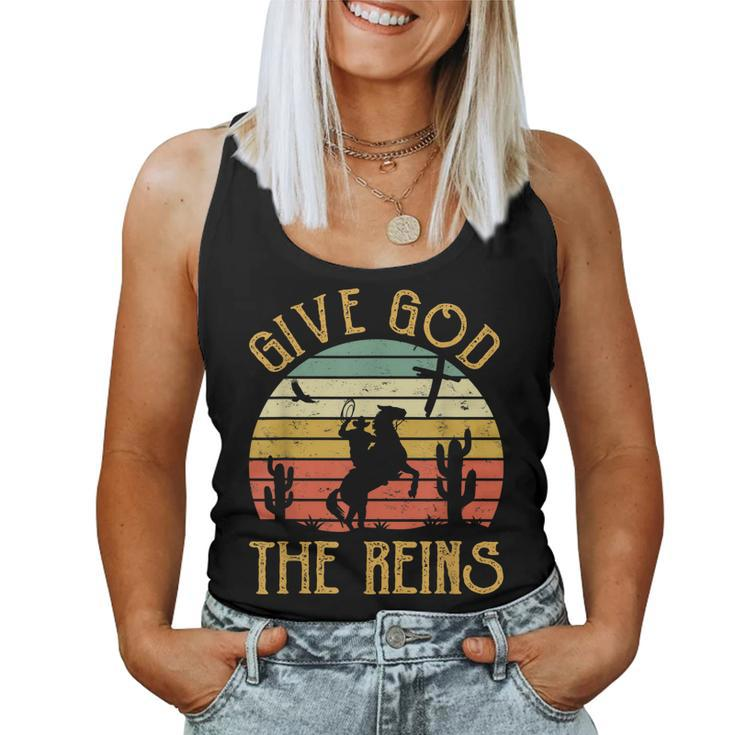 Give God The Reins  Funny Cowboy Riding Horse Christian  Women Tank Top Basic Casual Daily Weekend Graphic