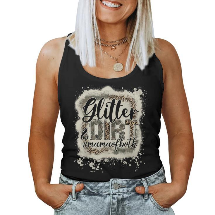 Glitter & Dirt Mama Of Both Army Mom Leopard Camo Bleached  Women Tank Top Basic Casual Daily Weekend Graphic