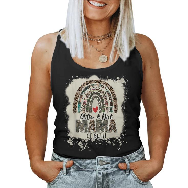 Glitter & Dirt Mama Of Both Leopard Camo Rainbow Bleached  Women Tank Top Basic Casual Daily Weekend Graphic