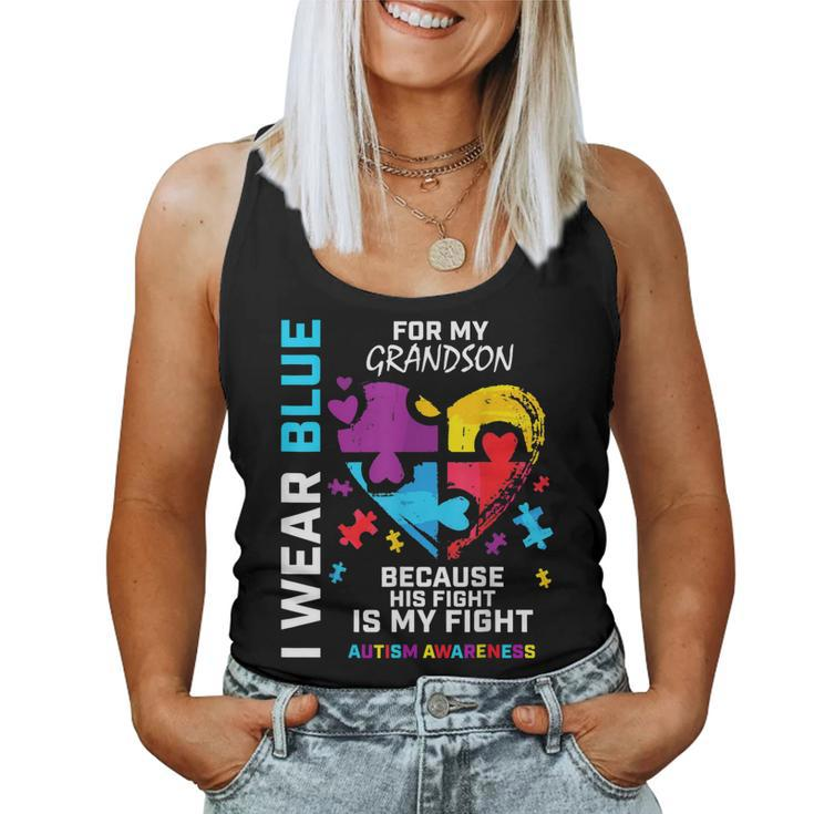 Grandma Grandpa I Wear Blue For My Grandson Autism Awareness Women Tank Top Basic Casual Daily Weekend Graphic