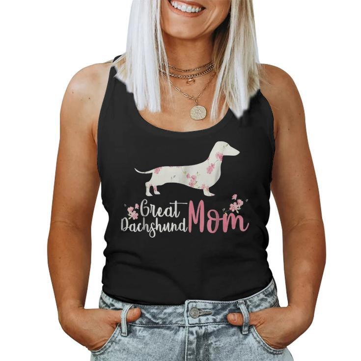 Great Dachshund Mom Flower  Perfect Dog Mom Gift Women Tank Top Basic Casual Daily Weekend Graphic