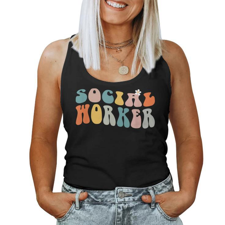 Groovy Retro Social Worker Leopard Rainbow Funny Work Love  Women Tank Top Basic Casual Daily Weekend Graphic