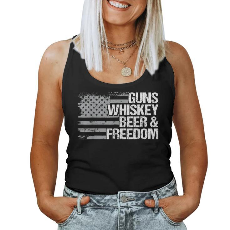 Guns Whiskey Beer And Freedom Veteran American Flag Women Tank Top