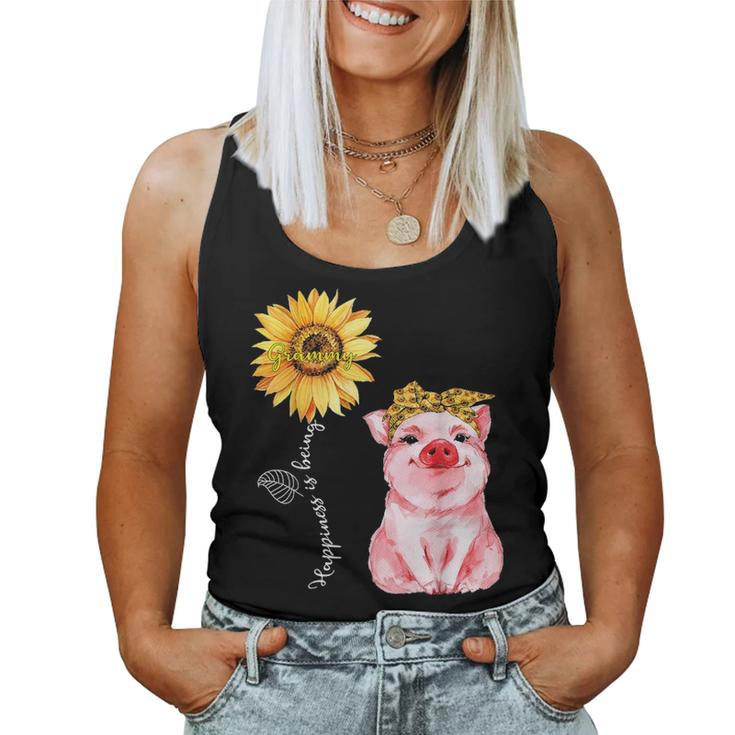 Happiness Is Being Grammy Cute Pig Sunflower Mother Gifts Women Tank Top Basic Casual Daily Weekend Graphic