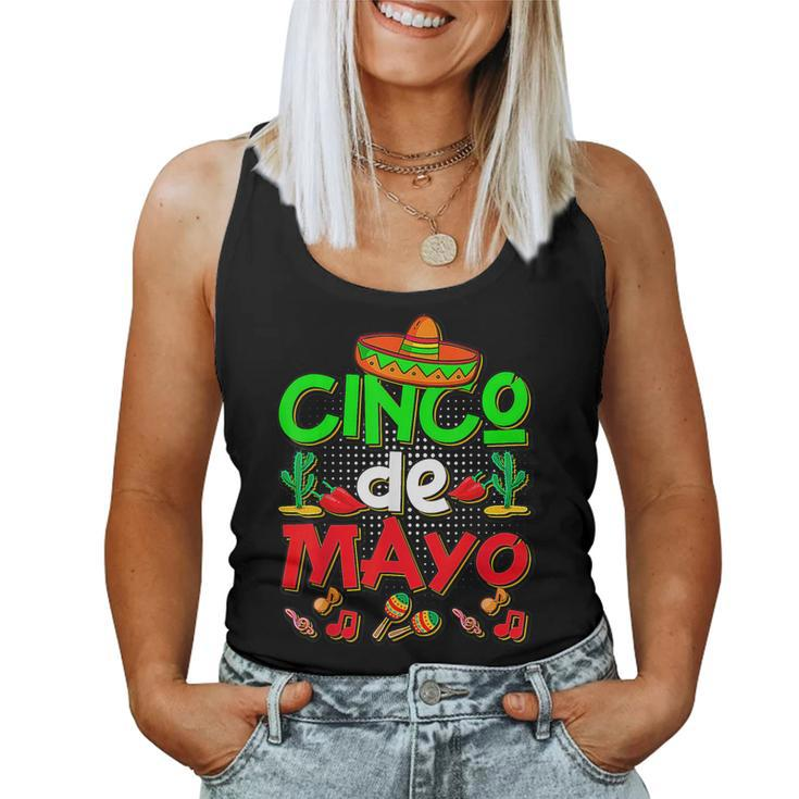 Happy Cinco De Mayo Colorful Sombrero Cactus Mexican Party Women Tank Top
