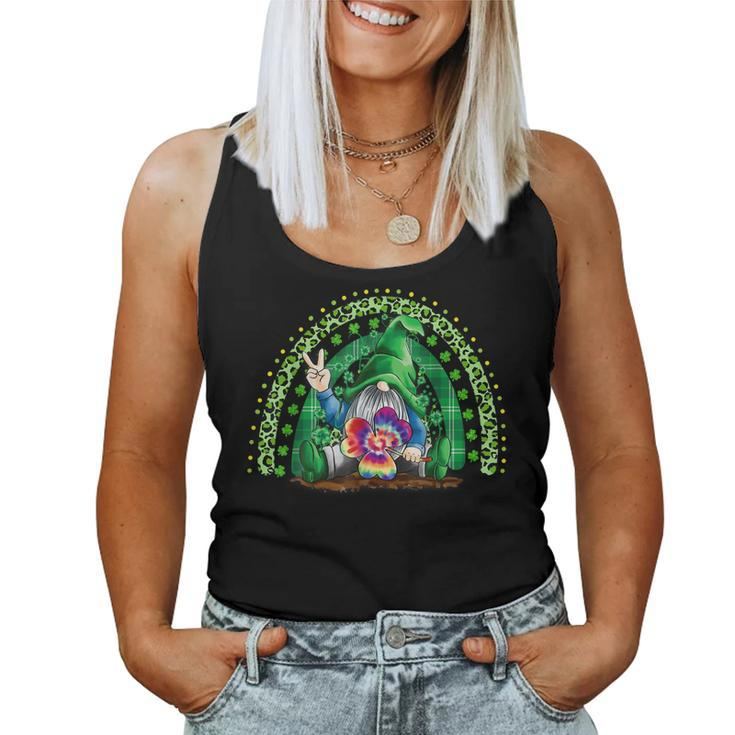 Happy St Patricks Day Cute Gnome Tie Dye Shamrock Rainbow  Women Tank Top Basic Casual Daily Weekend Graphic