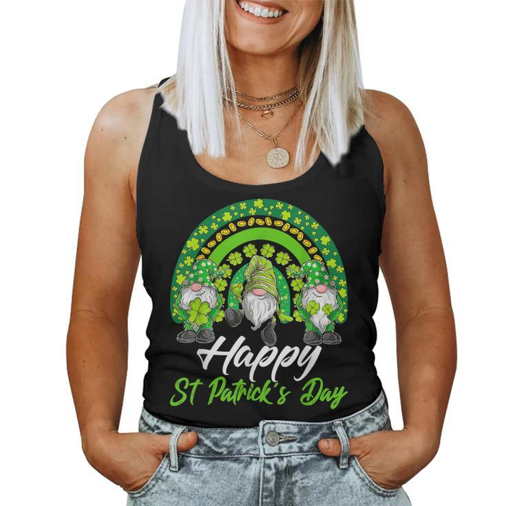 Happy St Patricks Day Shamrock Rainbow Three Gnomes Lucky  Women Tank Top Basic Casual Daily Weekend Graphic