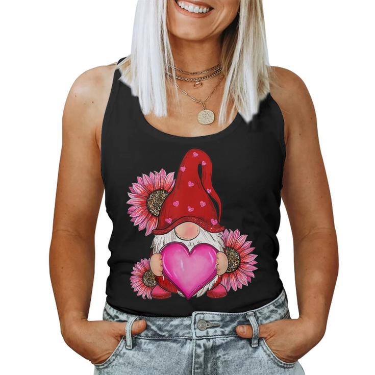 Happy Valentines Day Gnome With Leopard Sunflower Valentine  Women Tank Top Basic Casual Daily Weekend Graphic