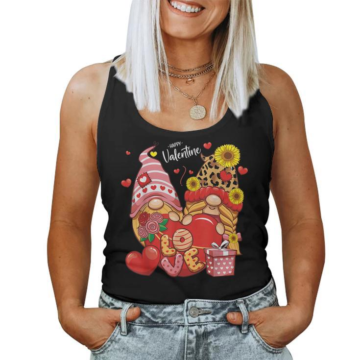 Happy Valentines Day Gnomes With Leopard Sunflower Valentine  V8 Women Tank Top Basic Casual Daily Weekend Graphic