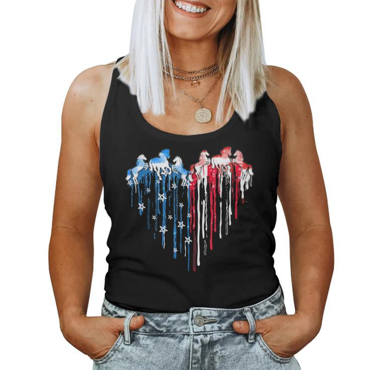 Horses Heart American Flag 4Th Of July Patriotic Horse Lover Women Tank Top