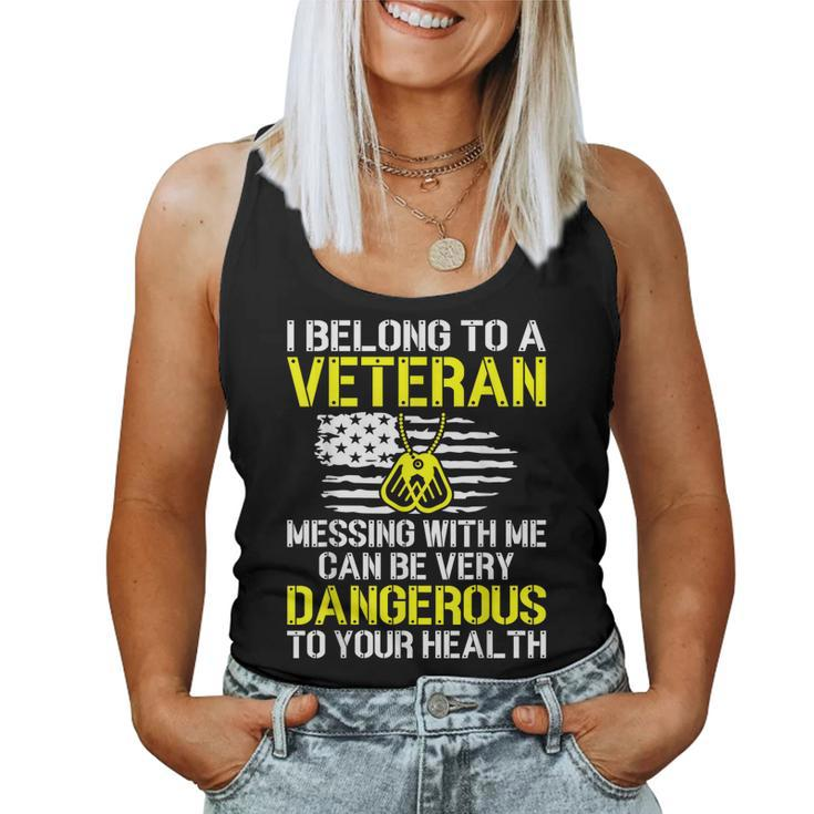 I Belong To A Veteran Funny Veterans Wife Husband Spouse  Women Tank Top Basic Casual Daily Weekend Graphic