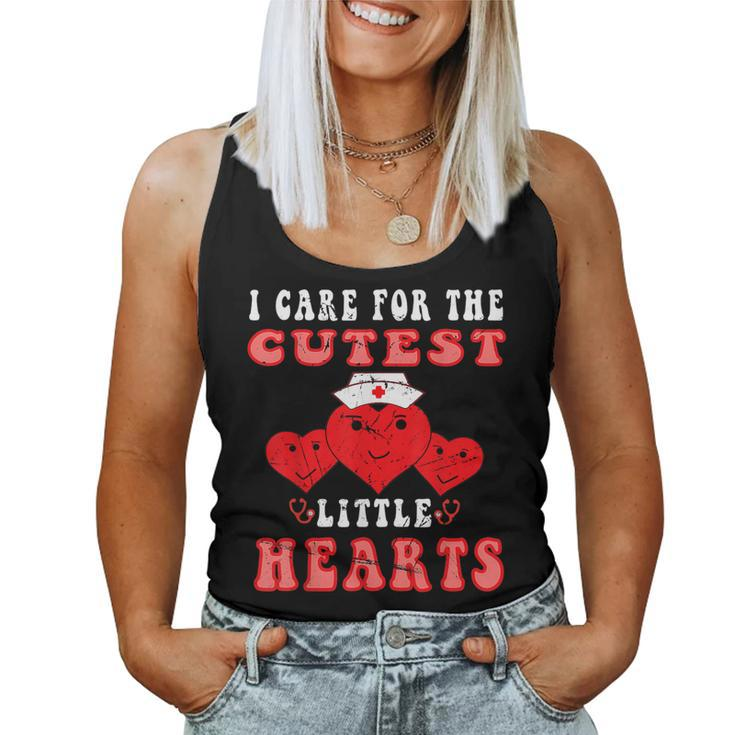 I Care For The Cutest Little Hearts Groovy Nurse Valentines  V2 Women Tank Top Basic Casual Daily Weekend Graphic