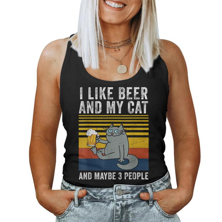 I Like Beer My Cat And Maybe 3 People Funny Cat Beer Lover Women Tank Top Basic Casual Daily Weekend Graphic