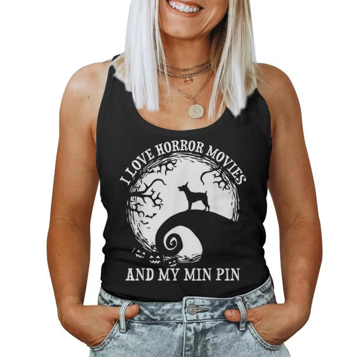 I Love Horror Movies And My Min Pin Dog Mom Dad Costume Women Tank Top Basic Casual Daily Weekend Graphic