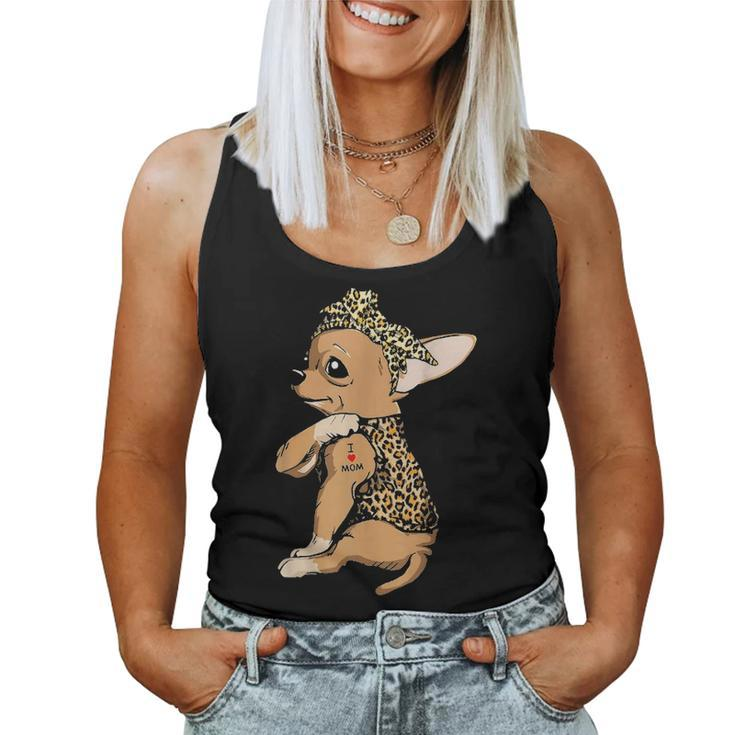 I Love Mom Tattoo Funny Chihuahua Dog With Bandana Women Tank Top Basic Casual Daily Weekend Graphic