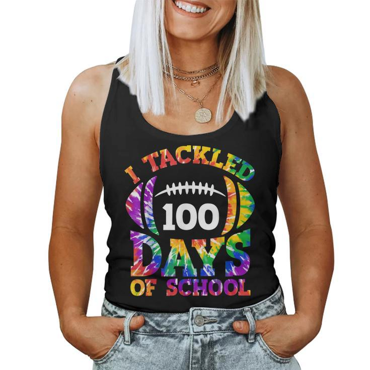 I Tackled 100 Days Of School Football Tie Dye Teacher Kids  V2 Women Tank Top Basic Casual Daily Weekend Graphic