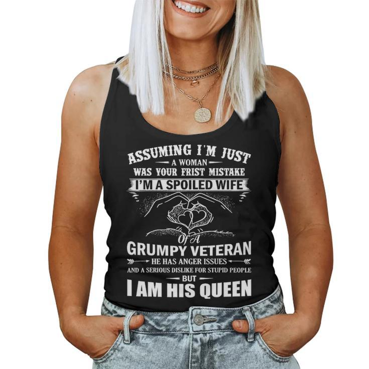 Im A Spoiled Wife Of A Grumpy Veteran Matching Family Gift Women Tank Top Basic Casual Daily Weekend Graphic