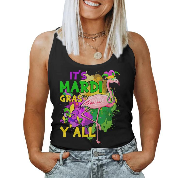 Its Mardi Gras Yall Jester Flamingo Mask Beads Outfits   Women Tank Top Basic Casual Daily Weekend Graphic
