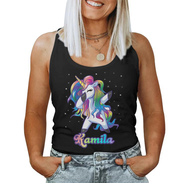 Kamila Name Personalized Custom Rainbow Unicorn Dabbing Women Tank Top