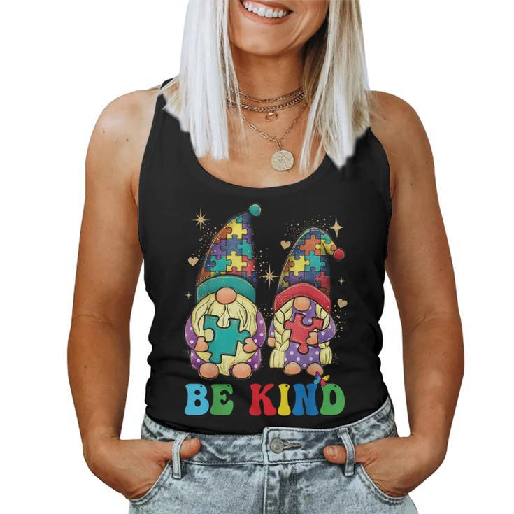 Be Kind Autism Gnomes Sunflower Autism Awareness Month 2023 Women Tank Top