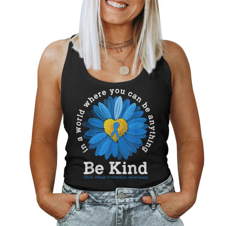 Be Kind Blue Sunflower Child Abuse Prevention Awareness Women Tank Top