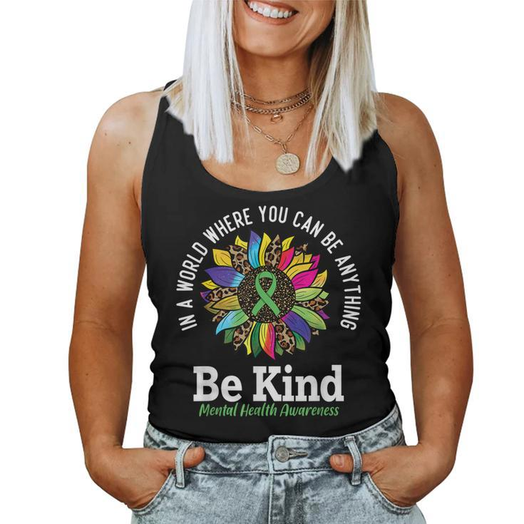 Be Kind Green Ribbon Sunflower Mental Health Awareness Women Tank Top