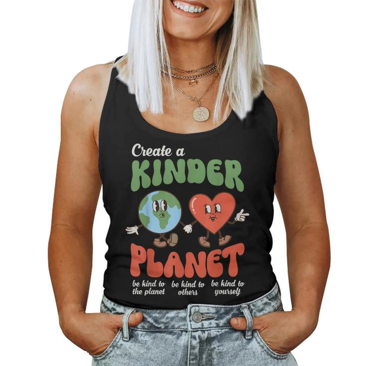 Be Kind Planet Save Earth Day Retro Groovy Environment Women Tank Top