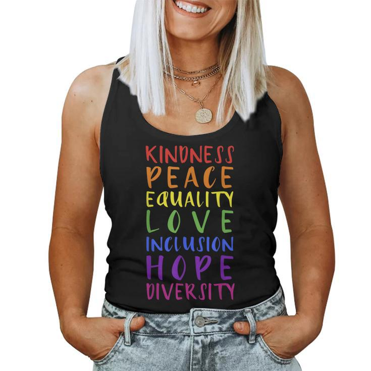 Kindness Peace Inclusion Hope Rainbow For Gay And Lesbian Women Tank Top