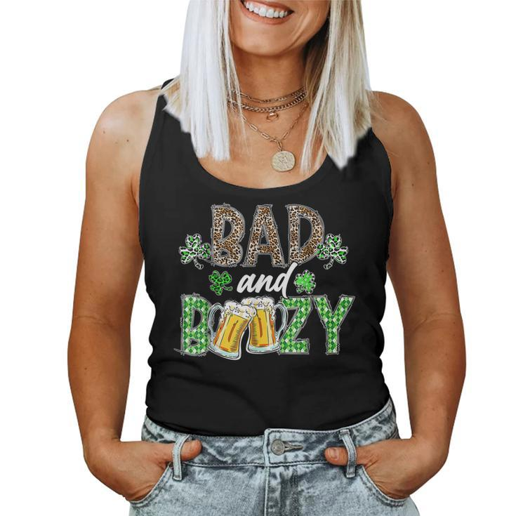 Leopard St Patricks Day Bad And Boozy Beer Drinking Irish  Women Tank Top Basic Casual Daily Weekend Graphic
