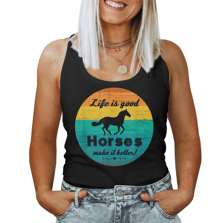 Life Is Good Horses Make It Better Retro Horse Equestrian Women Tank Top