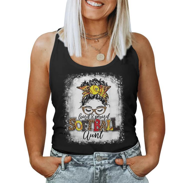 Loud & Proud Softball Aunt Messy Bun Leopard Bleached   Women Tank Top Basic Casual Daily Weekend Graphic