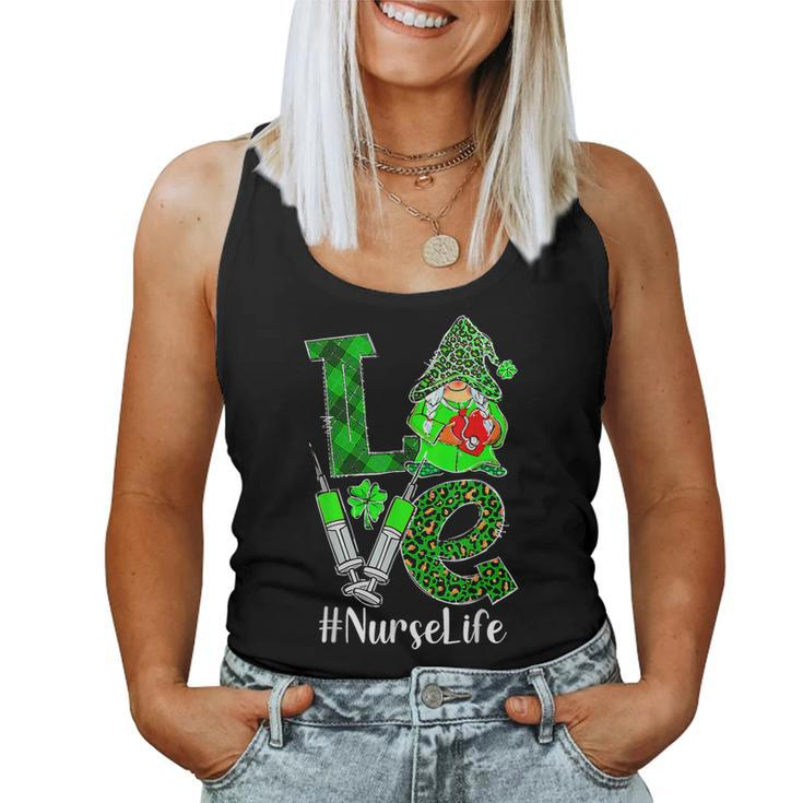 Love Gnome Nurse Life St Patricks Day Leopard Shamrock  Women Tank Top Basic Casual Daily Weekend Graphic