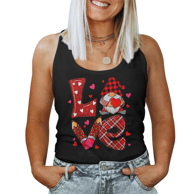 Love Gnomes Teacher Life Cute Valentines Day Teacher Gifts  Women Tank Top Basic Casual Daily Weekend Graphic