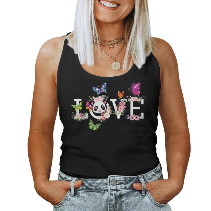 Love Panda Bear Flower Butterfly Cute  Gift For Mom Dad Women Tank Top Basic Casual Daily Weekend Graphic